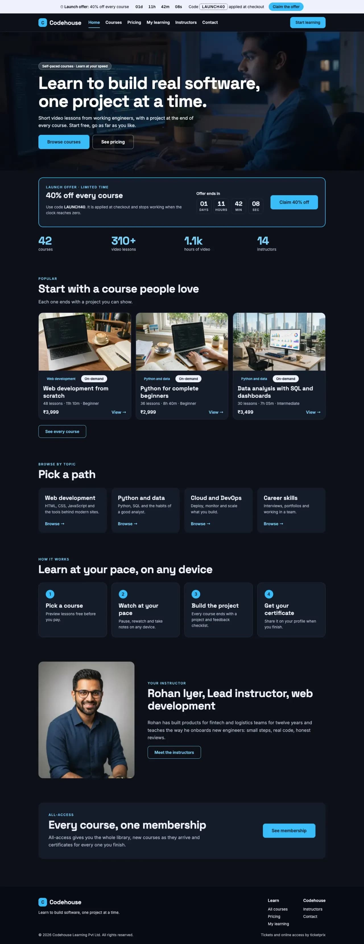 Full landing page of the Codehouse template