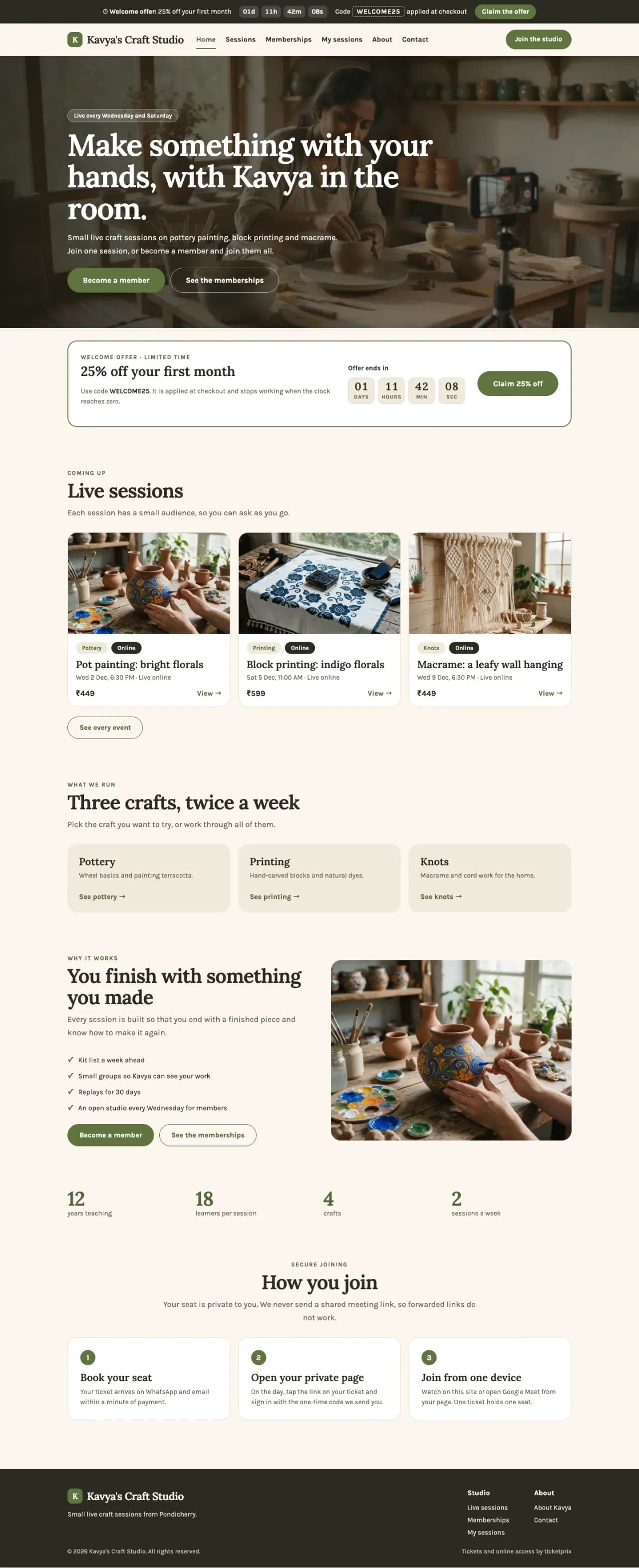 Full landing page of the Creator Hub template
