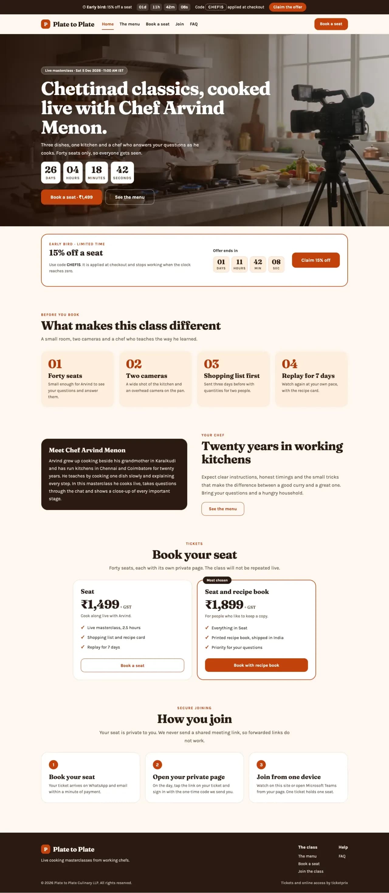 Full landing page of the Masterclass Live template