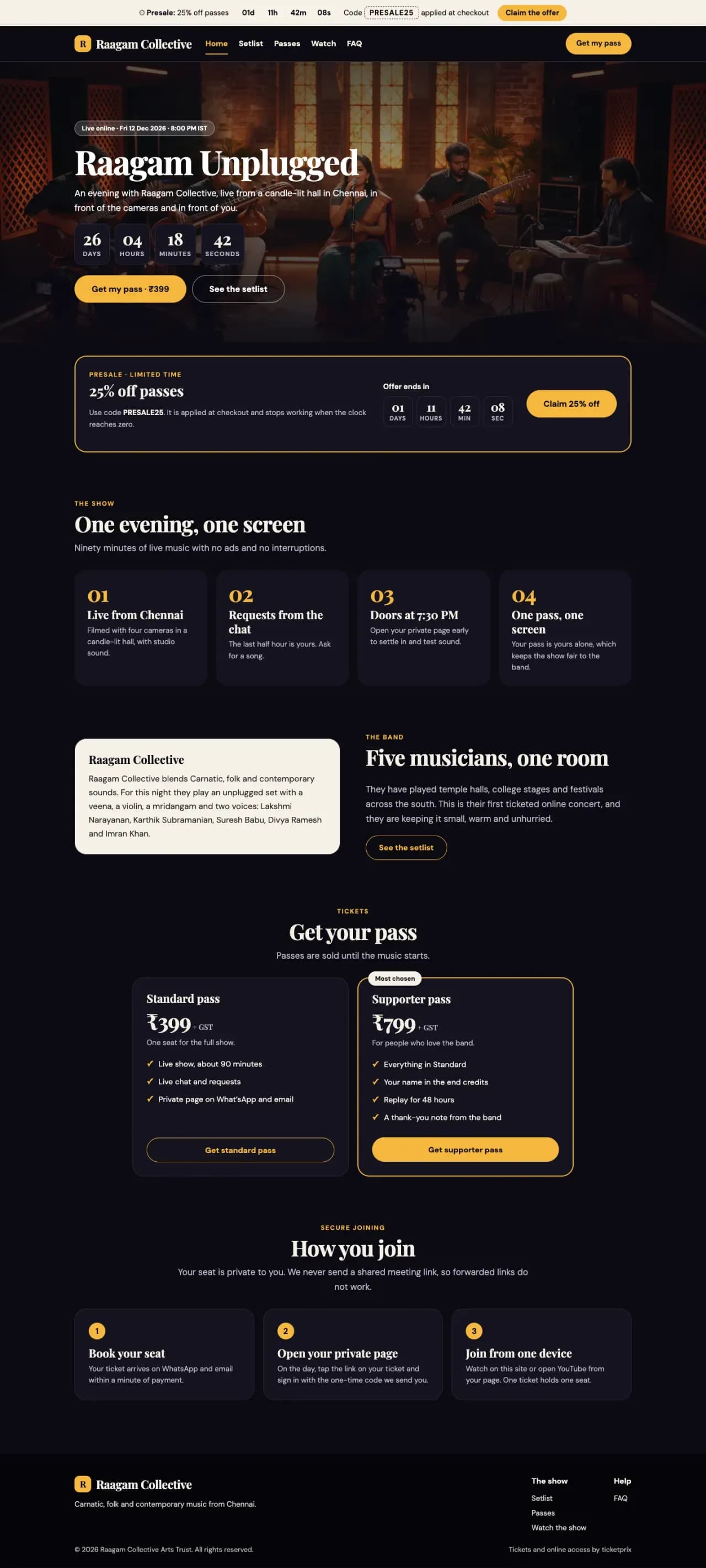 Full landing page of the Stream Night template