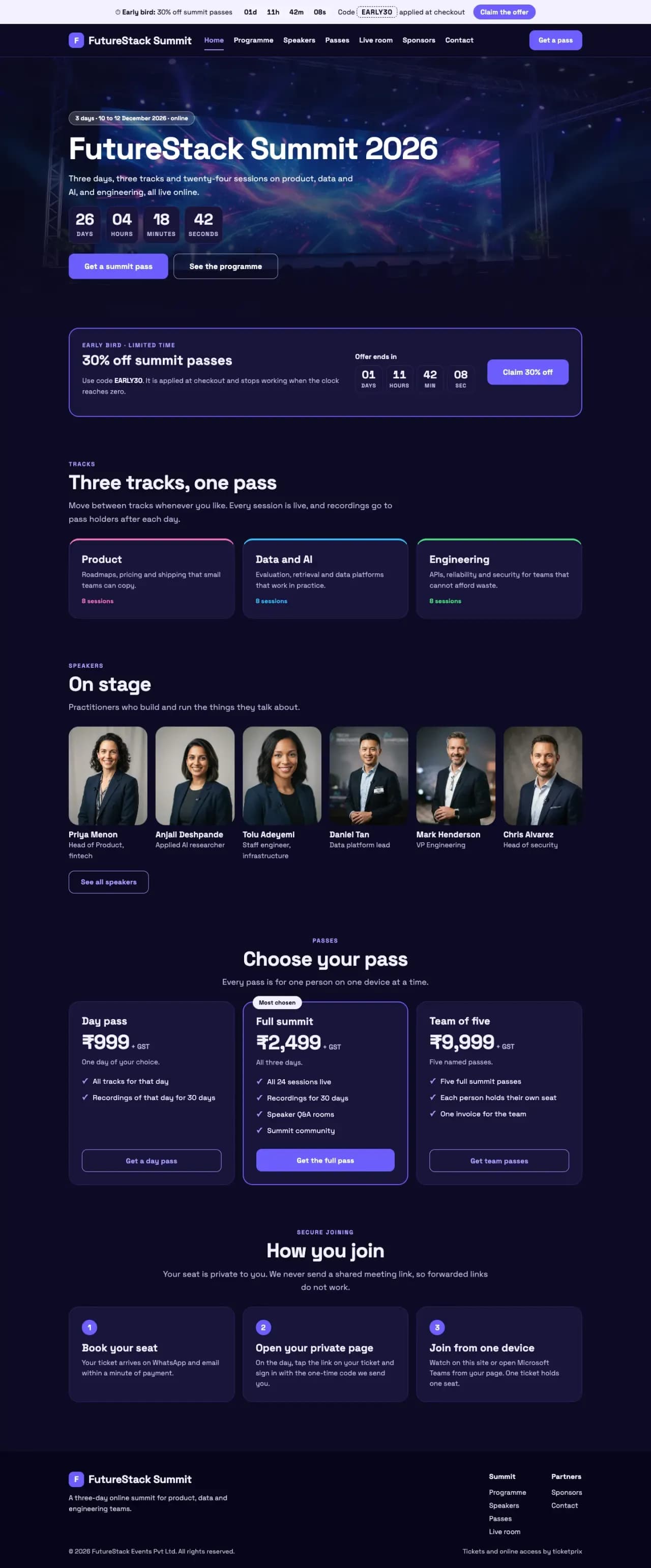 Full landing page of the Virtual Summit template