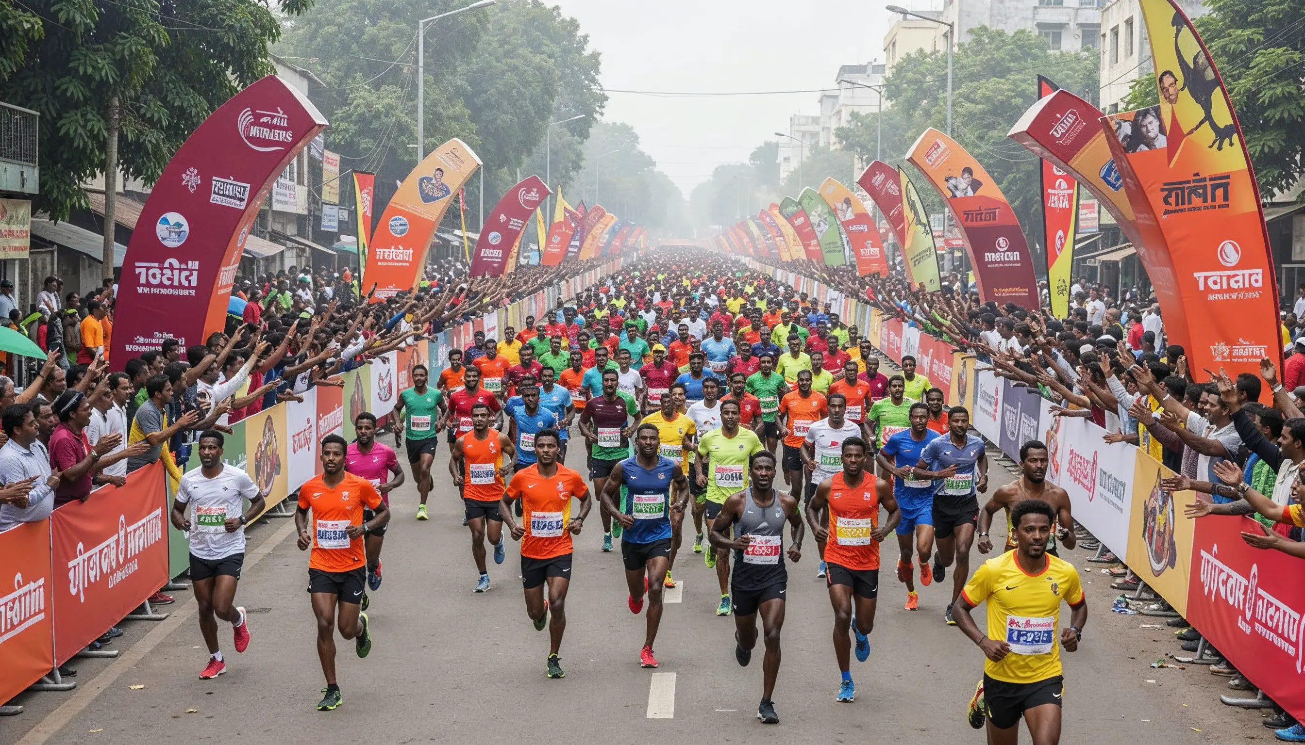 Marathon runners at the start line